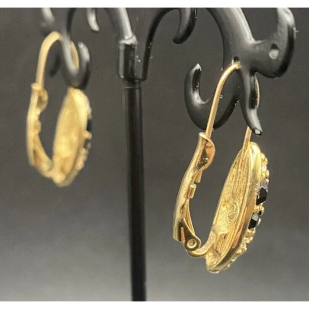 Vintage Swarovski for Avon Earrings Black Crystal Pave Gold Plated Drop Pierced - Picture 5 of 10